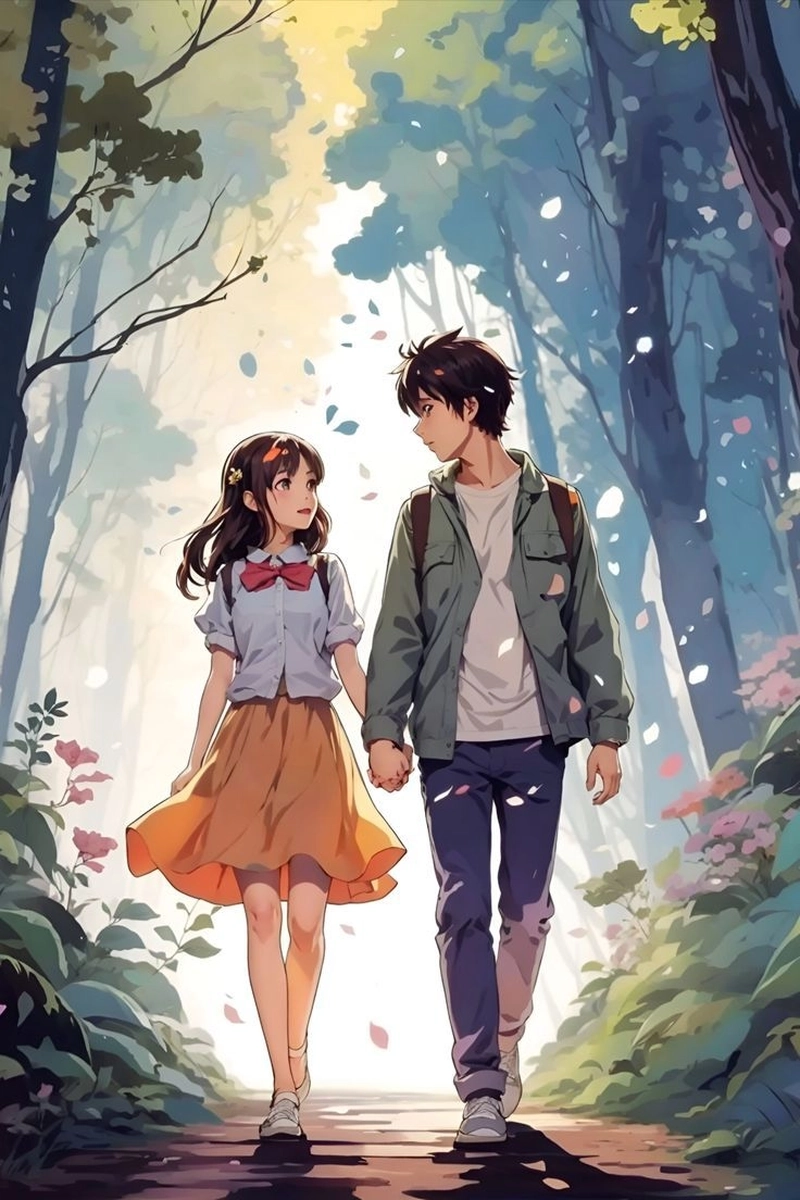 Ảnh anime cặp đôi nắm tay hoc sinh