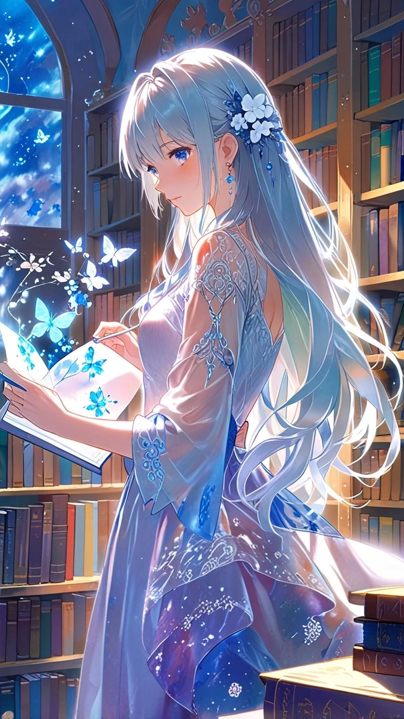 Ảnh nghe thuat anime toc xanh