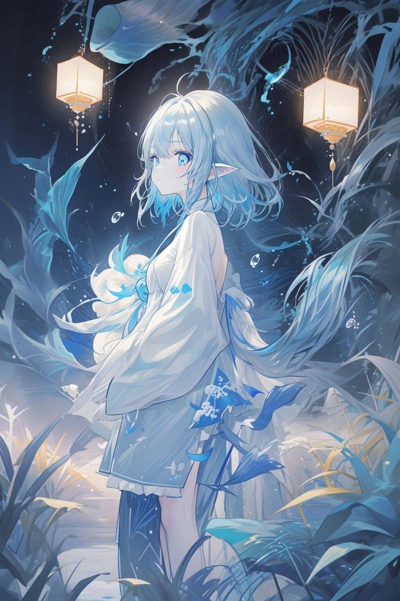 Anime girl toc xanh lung linh