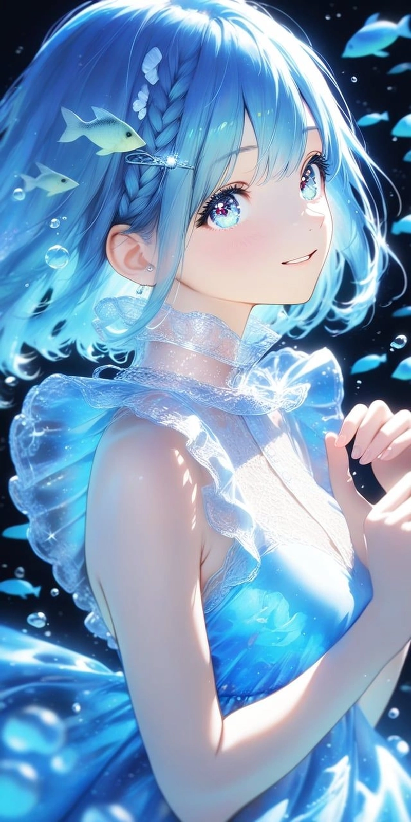 Anime girl xanh toc cá tính