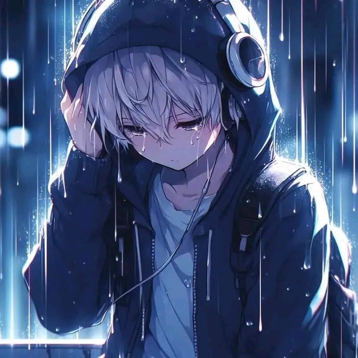 anh anime nam buon dang ngoi lang le