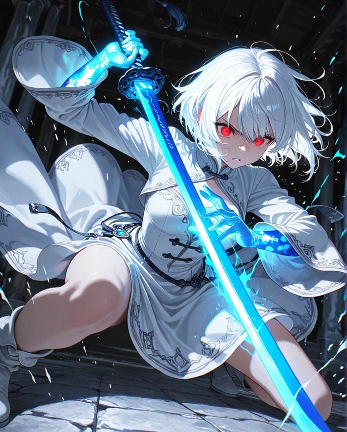 anh anime nu cầm kiếm ánh nhìn tap trung