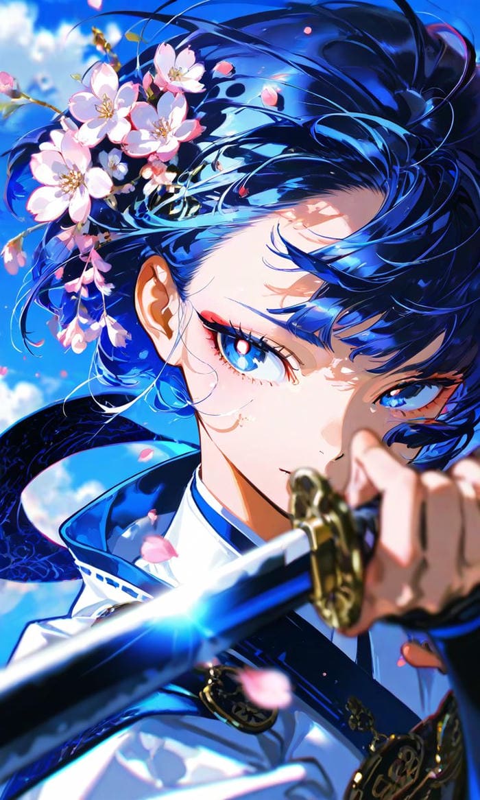 anh anime nu cầm kiếm guong mat lanh