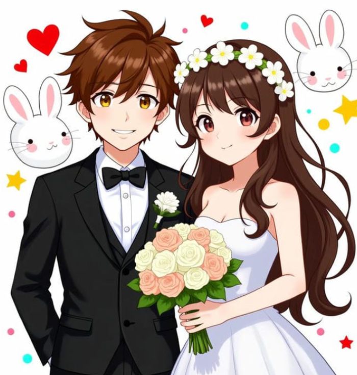 anh co dau chu re anime dung canh nhau