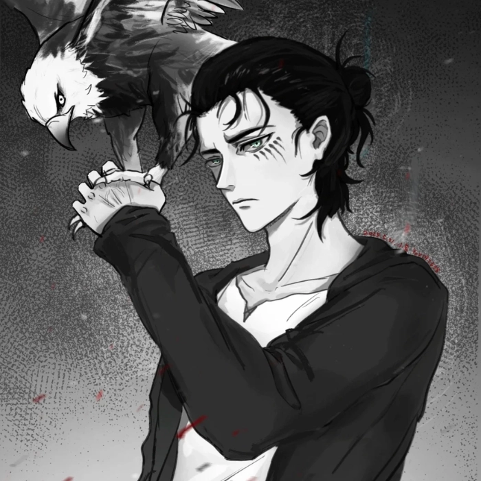 anh eren yeager trang den