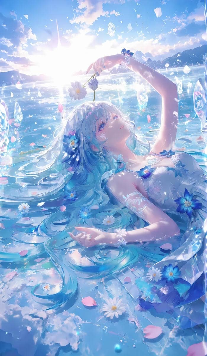 anh hình nền anime nu tong xanh trong treo